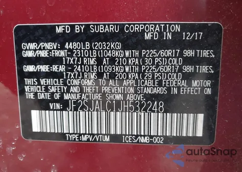 2018 Subaru Forester 2.5I Limited from USA, damaged, VIN JF2SJALC1JH532248